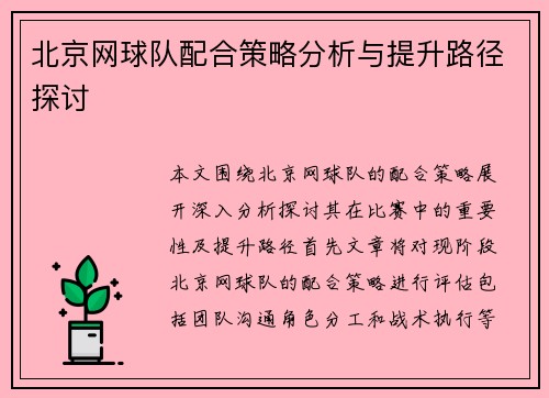 北京网球队配合策略分析与提升路径探讨